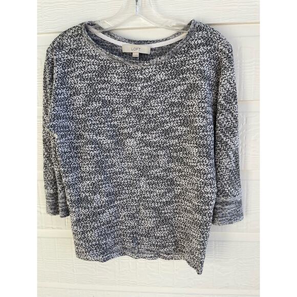 Ann Taylor LOFT gray and white 3/4 length sweater  top XS - Picture 1 of 7